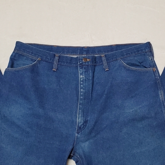 Vintage 1970s Wrangler Unisex Extra High Rise Boot Cut Dark Wash Jeans 945DEN - Picture 4 of 11